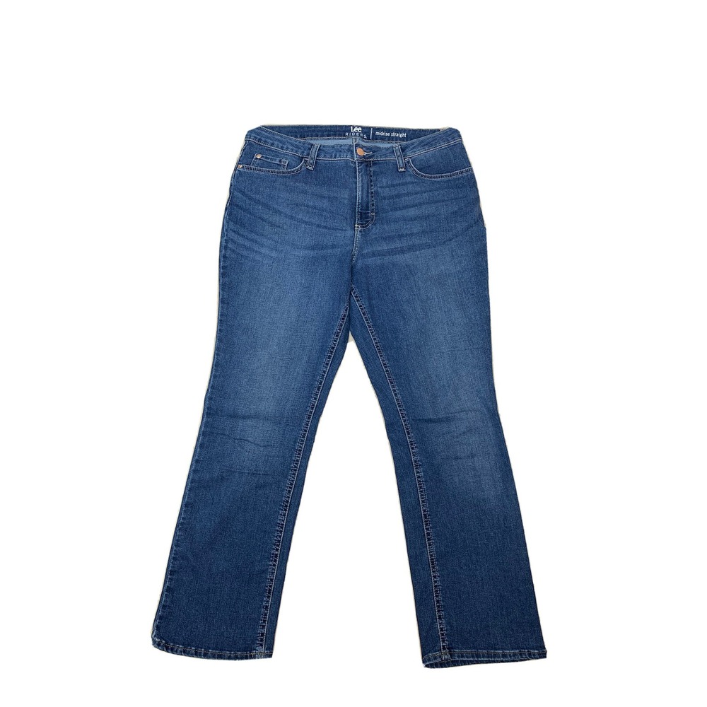 Lee Riders Jeans Women's 14 Approx 34x27 Midrise Straight Leg Dark Blue Denim - Picture 1 of 9